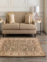 Floral Traditional Cream Beige Wool Area Rug